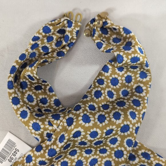 Heartloom Cross Halter Tank Top V-Neck Floral FLower Gold Yellow Blue M Medium - Picture 3 of 10